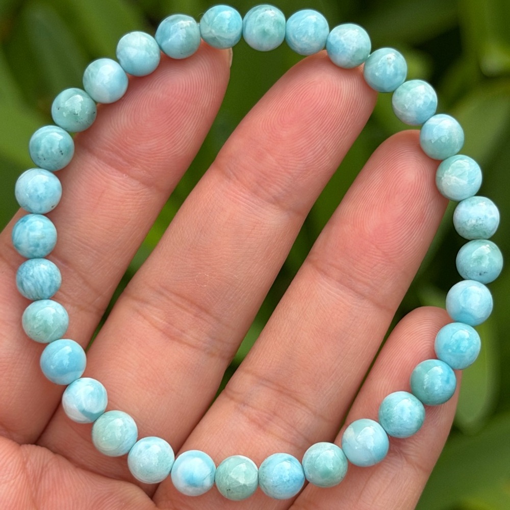 6.5mm stretchable natural Larimar bracelet 0897